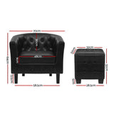 Artiss Armchair Set with Ottoman Black Ava UPHO-B-TUB02-FS-PU-BK