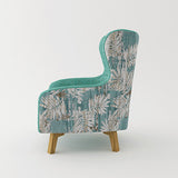 Armchair High back Lounge Accent Chair Designer Printed Fabric with Wooden Leg V43-AC-ROSEGR-C