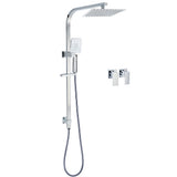 Chrome Twin Square Shower Set 8" Rain Shower Head 3 Function Handheld Rail Arm Taps V1233-C7121SHS002M4CKSS108CPF0272A