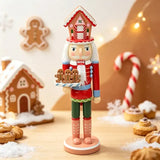New Classic Wooden Nutcracker Figurine, 38cm tall, gingerbread house hat design, red and blue V1232-HTJZ-38CM-001