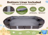 Keezi Kids Sandpit Toys Outdoor Sandbox Oval Sand Pit 4 Seats Grey Cover SAND-PE-OVAL-BR