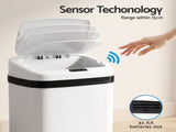 Devanti 15L Motion Sensor Bin Touchless Bins Soft-Close Rubbish Trash Can White SB-E-15L-WH