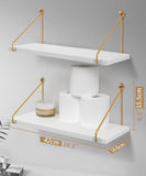 2-Piece White Floating Wall Shelf Set with Gold Metal Rails for Kitchen, Bedroom and Living Room V1188-MS-731-133