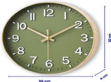 30 cm Modern Green Wall Clock with Rose Gold Frame, Silent Analog Quartz Movement V1188-MS-731-032