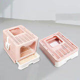 Foldable Cat Litter Box with Pull-Out Tray -Easy Cleaning and Anti-Splash Design Pink 51*41*38cm V888-ELOSUNG10450