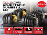 Powertrain 48kg Adjustable Dumbbell Set Home Gym Exercise Equipment Weights Gold DMB-BF1-024-GD-2
