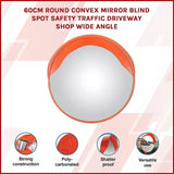 60cm Round Convex Mirror Blind Spot Safety Traffic Driveway Shop Wide Angle V63-824421