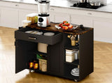 Kitchen Island Cart on Wheels with Charging Station, Black, 83x38x82cm V178-59332