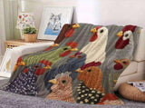 Fun Chicken Head Pattern Plush, Colorful Farmhouse Soft Flannel Throw, Cute Rooster Printed V1192-AZ-W-33712