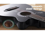 Alpha 38 Inch Acoustic Guitar Wooden Body Steel String Full Size w/ Stand Black GUITAR-D-38-BK-CAPO