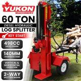 Yukon 60 Tonne Log Splitter Key Start Diesel Hydraulic 498cc Vertical and Horizontal LOG-DIE-060