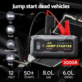 Giantz 2000A Portable Car Jump Starter 12V Lithium Battery Booster Pack Power Bank & Jumper Cables CAR-STARTER-2000-GR