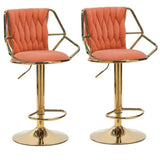 2x Height Velvet Padded Golden Round Base Barstools Chairs with Backrest and Footrest -ORANGE V255-GP1800R-ORANGE
