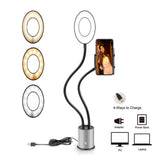 Phone Stand Holder with Selfie Light, White Metal Adjustable Desk Lamp, 1 Set V1369-AZ3-W-13450