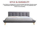 Double Linen Fabric Deluxe Bed Frame Grey V63-819153