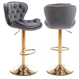 SERENIT Swivel Bars Set of 2 Counter Height Barstools with Back Velvet Upholstered Adjustable V255-GP2210R-GREY