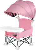 Portable Foldable Highchair for Children with Sunshade and Removable Food Tray, Pink V1188-MS-325-1211