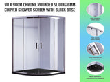 90 x 90cm Chrome Rounded Sliding 6mm Curved Shower Screen with Black Base V63-830201