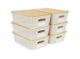 CARLA HOME Storage Bins with Bamboo Lids - 6 Pack - White - Plastic - Storage Bins 6 Pcs V178-36500