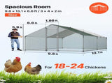 Metal Chicken Coop, 9.8x13.1x6.5 ft Large Walk-in Chicken Runs with Cover, Spire Roof Hen House V952-JSJS342MJDDMF1LS3001V0