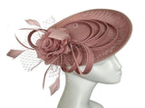 Pink Saucer Fascinator Hat with Handcrafted Mesh Rose - Lightweight Wedding & Horse Race Day V888-ELOSUNG56735