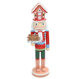 New Classic Wooden Nutcracker Figurine, 38cm tall, gingerbread house hat design, red and blue V1232-HTJZ-38CM-001