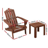 Gardeon 3PC Adirondack Outdoor Table and Chairs Wooden Beach Chair Brown FF-BEACH-UF-CH-BR-3PC