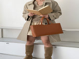 Brown Large Capacity Tote Bag - Minimalist PU Leather Handbag for Daily Commute V888-ELOSUNG23243