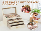 4 Layer Jewelry Box PU Leather Jewellery Organizer Multi-functional Storage Case with Clear Glass V985-JEWELRYORGANIZER