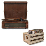 Crosley Voyager Brown Croc - Bluetooth Portable Turntable & Record Storage Crate V398-CR8017BSC-BR4