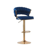 2x Height Blue Velvet Padded Golden Round Base Barstools Chairs V255-GP1802R-BLUE