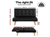 Artiss Sofa Bed Couch 2 Seater Lounge Fabric Black SBED-E-SOLO86-PU-BKX2