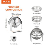 Roll Top Chafing Dish Buffet Set, 5.5L 2 Pack, Stainless Steel Chafer with 2 Full Size Pans, Round V952-QXKCLJTQX26QT6HT8V0