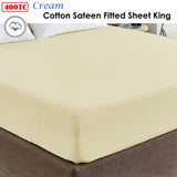 400TC Cream 100% Cotton Sateen Fitted Sheet King V442-ABR-FITTEDS-400TC-CREAM-KI