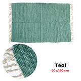 Large Chindi Cotton Handmade Floor Mat with Tassels 90 x 150 cm Teal V442-BZO-FLOORR-LARGECHINDI-TEAL-RE