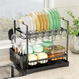CARLA HOME 2-Tier Large Dish Drying Rack with Drainboard, Utensil Holder, Glass Hooks & Cutlery V178-36211