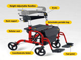 2-in-1 Foldable Aluminium Rollator Walker with Seat, Adjustable Handles, 8" All-Terrain Wheels, V1181-HP002-RD
