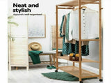 169cm Mildrew-proof Bamboo Clothes Shelves Stand On Wheels Coat Shoes Bags Rack V767-X8JJZ-G1