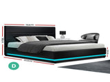 Artiss Bed Frame Double Size LED Gas Lift Black LUMI BFRAME-E-LUMI-D-BK-ABC