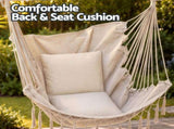 Gardeon Hammock Chair Camping Macrame Hanging Swing Cushions Metal Bar Cream HM-CHAIR-PLOW-MEL-CR
