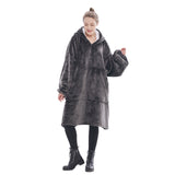 Dark Grey Oversized Wearable Blanket Hoodie - Ultra Soft & Cozy Snuggle Pullover for Adults V888-ELOSUNG33508