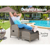 Gardeon Recliner Chair Sun lounge Wicker Lounger Outdoor Furniture Patio Adjustable Grey ODF-RCL-RW-CHOTM-GE