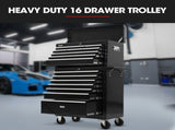 BULLET Pro 16 Drawer Tool Box Cabinet Chest Storage, Toolbox Garage Organiser Set, Black V219-TOLCCCBU79KA