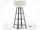 Eiffel 3 Tier Natural Wood Floor Lamp w/ Storage Shelves Off White Linen Shade V563-75174