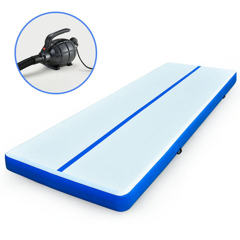 PROFLEX 600x200x20cm Inflatable Air Track Mat Tumbling Gymnastics, Blue & White, with Electric Pump V219-PRFTAT6BWA