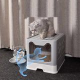Foldable Cat Litter Box with Pull-Out Tray -Easy Cleaning and Anti-Splash Design Grey 51*41*38cm V888-ELOSUNG10445