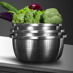 SOGA 2X Stainless Steel Nesting Basin Colander Perforated Kitchen Sink Washing Bowl Metal Basket BOWL607X2