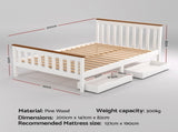 Artiss Bed Frame Double Size Wooden Platform with 2 Storage Drawers White PONY WBED-D-TC18-137-DRAW