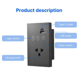 2.4GHz WiFi Wall Touch Light Switch with Type-C USB Power Outlet Neutral Wire Required 2 Way Control V1294-YM0901-HS7880BUS-2