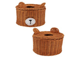 Tissue Box Cover Rattan Cute Bear Brown with Lid Easy Access Round Easy Maintenance Versatile Holder V1294-YM0710-3115230115711